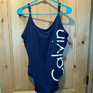 Calvin Klein Size 16 Navy Blue Swim Suit